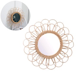 40cm Hanging Mirror Rattan Sunflower Circular Wall Mirror Decor Boho Wicker Dressing Makeup Mirrors