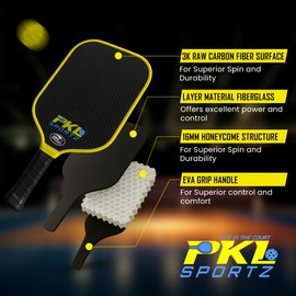 PKL Professional Pickleball Paddles – USAPA Approved 3K Raw Carbon Fiber Surface Padel Racket for Max Spin & Control – 16MM Polypropylene Honeycomb Core, 4.25” Grip –Ideal for Beginners & Professional