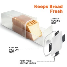 CZWL&HG Bread Storage Container with drawer Tray,Plastic Bread Box with Airtight Lid,Loaf Bread Keeper,Bread Holder for Homemade Bread,BPA Free