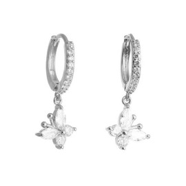 Cute CZ Butterfly Dangle Hoop Earrings for Women Teen Girls Hypoallergenic Charms Huggie Hoops Crystal Butterflies Animal Austrian Statement Dangling Hoop Earrings Jewelry (Silver)