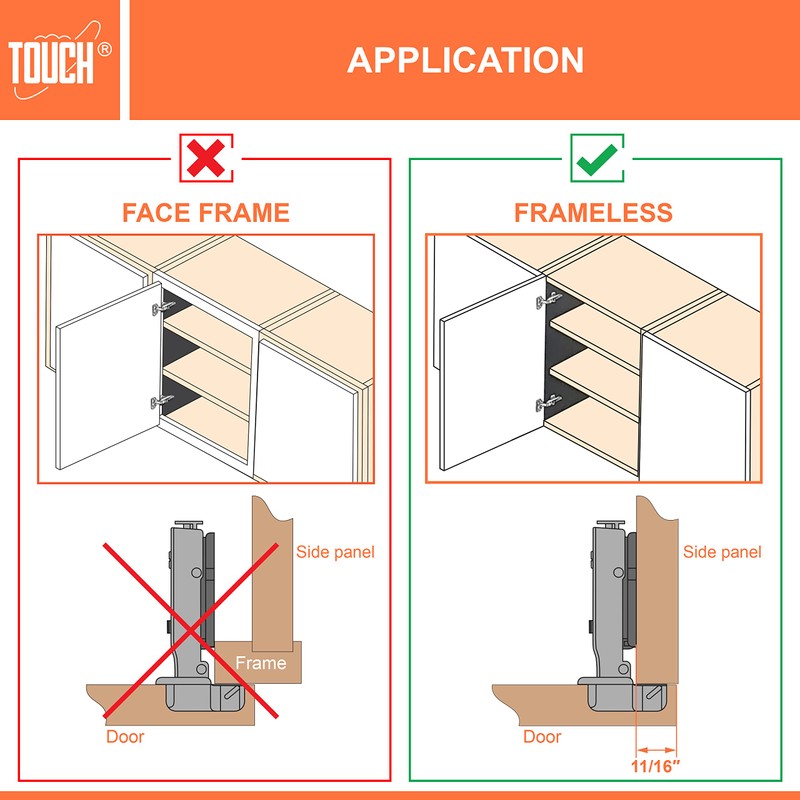 TOUCH Cabinet Hinges (1 Pair, 2 PCS) Full Overlay Soft