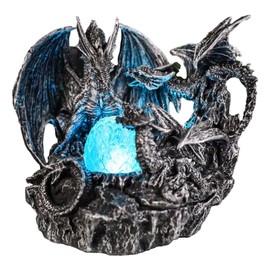 Ebros Gift Silver Vortex Ocean Mother Dragon Guarding Wyrmlings with LED Crystal Egg Figurine Dungeons and Dragons Medieval Legendary Sea Leviathan Creature Home Decor Courtesy Night Light
