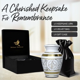Beautiful Small Urns for Human Ashes Keepsake - Memorial Keepsakes for Men & Women - Mini Urns for Ashes - Cremation Urn for Mom & Dad - Perfect Tribute for Loved Ones (White, Small)