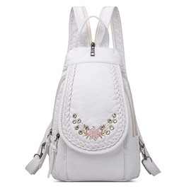 DIRRONA Women Backpacks Small Chest Bag Casual Shoulder Bags Anti Theft Women's Chest Bag Waterproof Handbag PU Leather Multifunction Work Travel Backpack White A