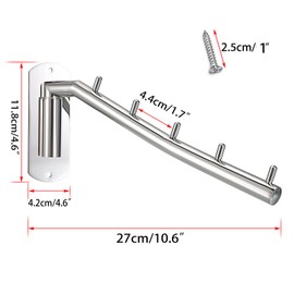 Sumnacon Folding Wall Hanger Rack, Wall Hanger, Wall Hanger, Wall Hooks, 5 Tiers, Stainless Steel, 180° Angle Adjustable, Space Saving, Bathroom, Kitchen, Bedroom, Outdoor, Silver (Set of 1)