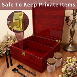 Large Wooden Box Decorative Storage Box with Lock & Accessories - Premium Stash Box with 2 Glass Jar, Brushes,Tubes,Keepsake Memory Treasure Box for DIY Crafts Photo Storage Gifts Birthday Christmas