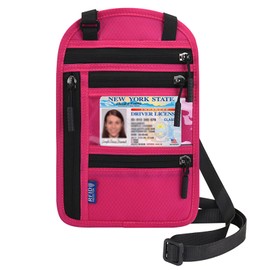 RFID Blocking Travel Wallet for Women & Men, Passport Cover, Anti-Theft, Slim Neck Pouch, Hot Pink