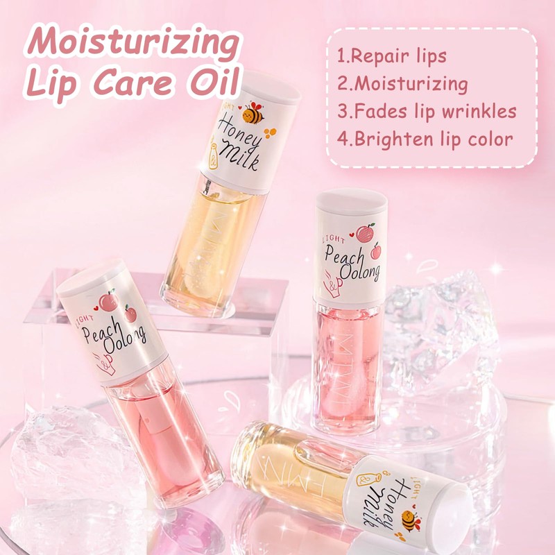 Leogony 2PCS Hydrating Jelly Cute Lip Glow Oil, Plumping Honey