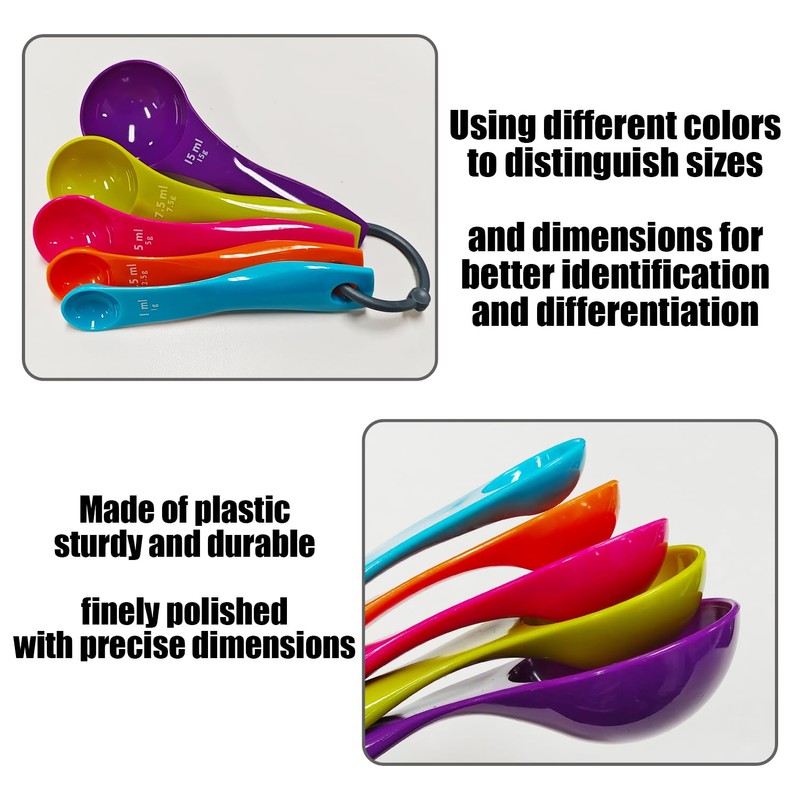 5-Piece Measuring Spoons and 2-Piece Measuring Cups, Plastic Measuring Spoons,