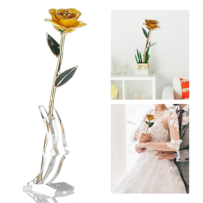 24K Gold Plated Real Rose Yellow Rose with Base Valentine's