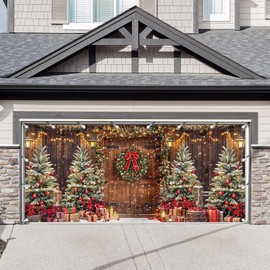 YCUCUEI 1PC 16x7ft Winter Christmas Barn Garage Door Banner Decorations