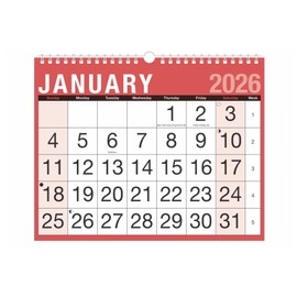 2026 Wall Calendar Easy View Month to View Red - Clear Layout Monthly Planner - Wirebound 270x225mm Wall Hanging Calendar 2026 UK - Home Business Office Students Family