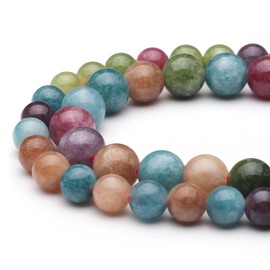 Youngbling Natural Gemstone Beads for Jewelry Making,8mm Blue Tourmaline Polished Round Smooth Stone Beads for Bracelet Necklace 15 Inch