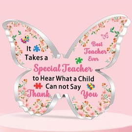JETTOP Autism Teacher Gifts Sen Teacher Gifts Thank You Teacher Appreciation Autism Awareness Butterfly Acrylic Plaque Gifts (Can Not Say)