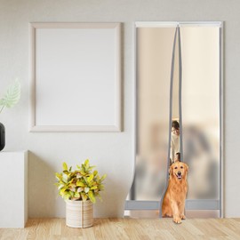 Plastic Door Cover - Garage Curtain has Three Tracks Smooth Sliding/Switching Keep Cool/Heat air from Escaping.0.08 Inch Thickness Magnetic Privacy PVC Strip 0% Overlap Suitable Patio/Balcony/Shop/RV