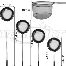 Yeahmart Fishing Net Minnow Nets with Aluminum Collapsible Telescopic Fishing Pole Handle and Nylon Mesh, Fishing Landing Net for Saltwater Freshwater, Extends to 61.4 inch (4 Sectional Handle-Round)