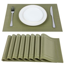 SueH Design Woven Place Mats Set of 8 Vinyl Heat Resistant Washable Place Mats 45 cm x 30 cm Olive Green