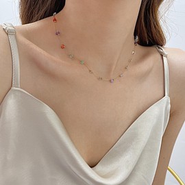 JIPSJICI Colorful Stone Choker Necklaces for Women Dainty Beaded Chain Necklace for Jewelry Gifts