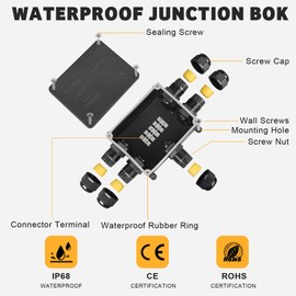 Junction Box Waterproof IP68, 5-Way Junction Box Outdoor, Surface-Mounted Cable Connector, Outdoor Connection Box, Earth Cable Terminal Box, Connection Box, Wire Connector for Diameter 4-14 mm Cable