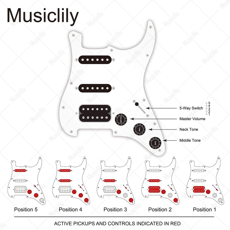 Musiclily SSH 11 Hole Prewired Loaded Humbuckers Stratocaster Pickguard with