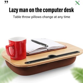 Laptop Lap Desk,Portable Computer Laptop Stand,Comfortable Bamboo Lap Desk with Cushion Fits 15.6" Laptop for Couch, Bed, Home & Office