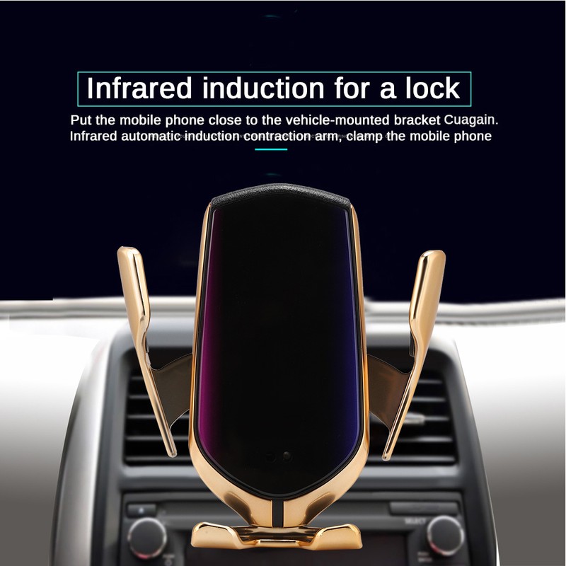 R1 10W Automatic Clamping Car Wireless Charger Gold Color(For Android
