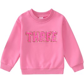 BOUTIKOME Toddler Baby Girl Birthday Sweatshirt 2nd 3rd 4th 5th 6th 7th Outfits Sequin Embroidered Shirts Pullover Party Top(Pink-Three)