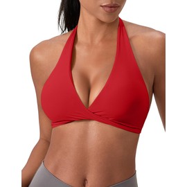 LEICHR - Sujetadores deportivos para mujer, sin costuras, sin costuras, con parte delantera, para entrenamiento, yoga, sin espalda, con almohadillas para orejas extraíbles, brasier rojo#64, M