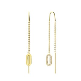 Lucardi - Women's Pull Through Earrings 925 Silver Oval with Zirconia - Earrings - 925 Silver - Silver-Coloured - Nickel Free, Silver, Cubic Zirconia