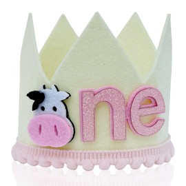 APAEAT Pink Cowgirl Birthday Party Hat Crown Hat Cow Cap for Birthday Party Supplies Farm Themed Decoration