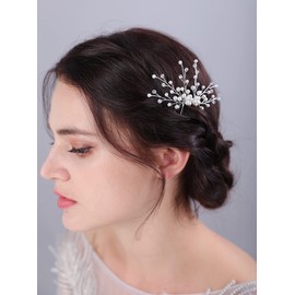 JWICOS Bride Pearl Wedding Hair Comb Bridal Side Comb Hair Clips Headpiece Wedding Hair Accessories for Women and Girls (Silver)