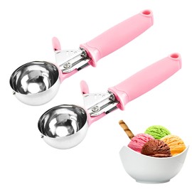 2 Pack Ice Cream Scoop Cookie Dough Scoop With Trigger Pink Handle for Cookie Dough Cupcake Batter Ice Cream Portion Control (Pink）
