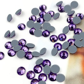 Dowarm Hotfix Crystal Rhinestones, Hot Fix Crystals for Crafts Clothes, Flatback Glass Crystal for Decoration, Round Gems (Tanzanite/Purple, SS16)