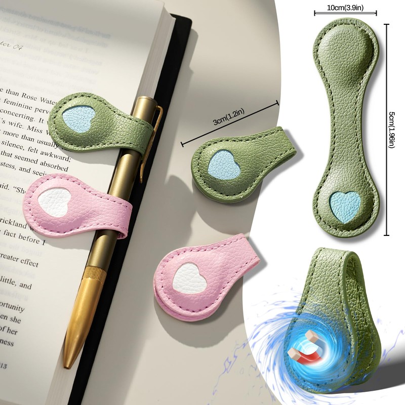 2Pcs Magnetic Leather Bookmarks with Gift Box, Magnetic Pen Holder