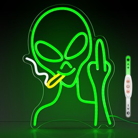 ADKALIV Alien Neon Signs, LED Neon Light for Wall and Room Decor, USB Dimmable Powered LED Signs for Bedroom, Man Cave Party, Birthday Christmas Gift(Green Eyes Alien)