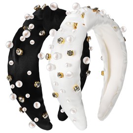 KESYOO 2Pcs Pearl Headband Hair Bands Pearl Headbands Girls Jeweled Headband Knotted Headbands for Women Girls