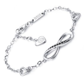Billie Bijoux Infinity Symbol Women's Bracelet, 925 Sterling Silver Cubic Zirconia, Adjustable Charm Bracelet for Mother’s Day, Silver