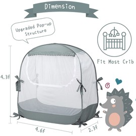 L RUNNZER Baby Crib Tent, Pop Up Crib Canopy to Keep Baby from Climbing Out, Safety Crib Net Mosquitoes Net with See-Through Mesh, Fits Most Standard Cribs
