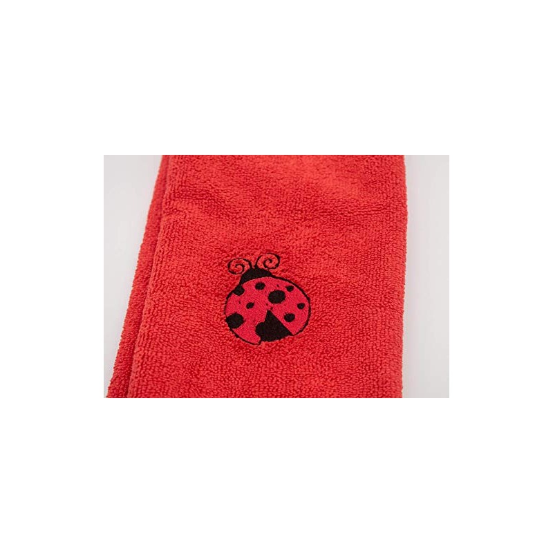 Embroidered Ladybug Hand Towel in Red - Plush and Absorbent