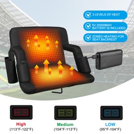 Moteoza Heated Stadium Seats for Bleachers with Back Support with 5V 20000mAh Battery and Wide 20" Dual-Sided Heated Bleacher Seat 6 Reclinng Positions Heat Heated Stadium Chair USB 3 Levels of 2PCS