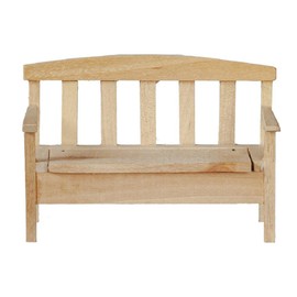 Melody Jane Dolls Houses Dollhouse Wooden Bench with Storage Basket for Miniature Garden and Patio