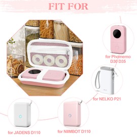 Teyomi Case Compatible with Phomemo D30 D35,for NELKO P21,for NIIMBOT D110,for JADENS D110 Label Maker with 3 Roll Label Tape(Label Paper 1/2" x 1 1/2" (12mm X 40mm))-Hard Shell Storage Bag-Coral red