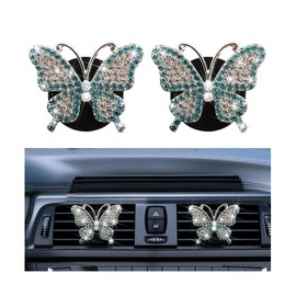Bittwee 2PCS Bling Butterfly Car Freshener Air Vent Clips, Sparkling Crystal Rhinestone Auto Diffuser Clamps, Full Diamond Vehicle Interior Decoration Charm for Women Girls, Universal Fit（Lake Blue）