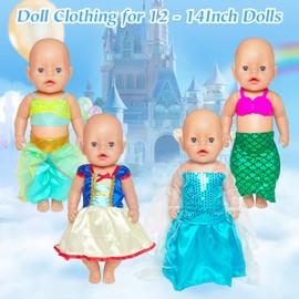 Doll Clothes for 12-18 Inch Dolls, 4 Pcs Princess Costume Dress Set with Cartoon Character Elements for 30-45 cm Sweet Doll Clothe, New Doll Clothes Girls Birthday Gift