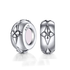 2 Pcs Spacer Beads Charm Stopper Sterling Silver with Rubber Fit for Charm Bracelets (silver-009) (silver-004)