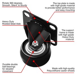 Online Best Service 24 Pack Swivel 2" Caster Wheels Rubber Base with Top Plate & Bearing Heavy Duty (24 Pack Without Brake)