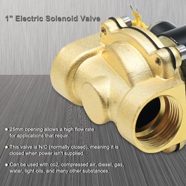 Triumilynn 1" Electric Solenoid Valve 110v/115v/120v AC Brass Electric Air Water Gas Diesel Normally Closed NPT High Flow 1PC