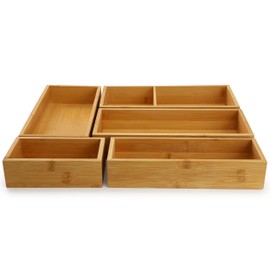 Elama 5 Piece Bamboo Wood Drawer Organizer Tray, Utensil Storage, Desk Drawer Storage (5 Piece Trays)
