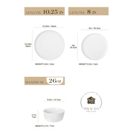 MALACASA 18 Pieces Gourmet Porcelain Dinnerware Sets, Premium Plates and Bowls Set, High-Fired Ceramic Dishes Set for 6, Chip & Scratch Resistant, Microwave Dishwasher Safe, White, Series LEXI
