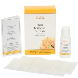 GiGi Wax Strips for Hair Removal – 12 Facial Wax Strips for Women with Post Epilation Lotion, At Home Waxing Kit